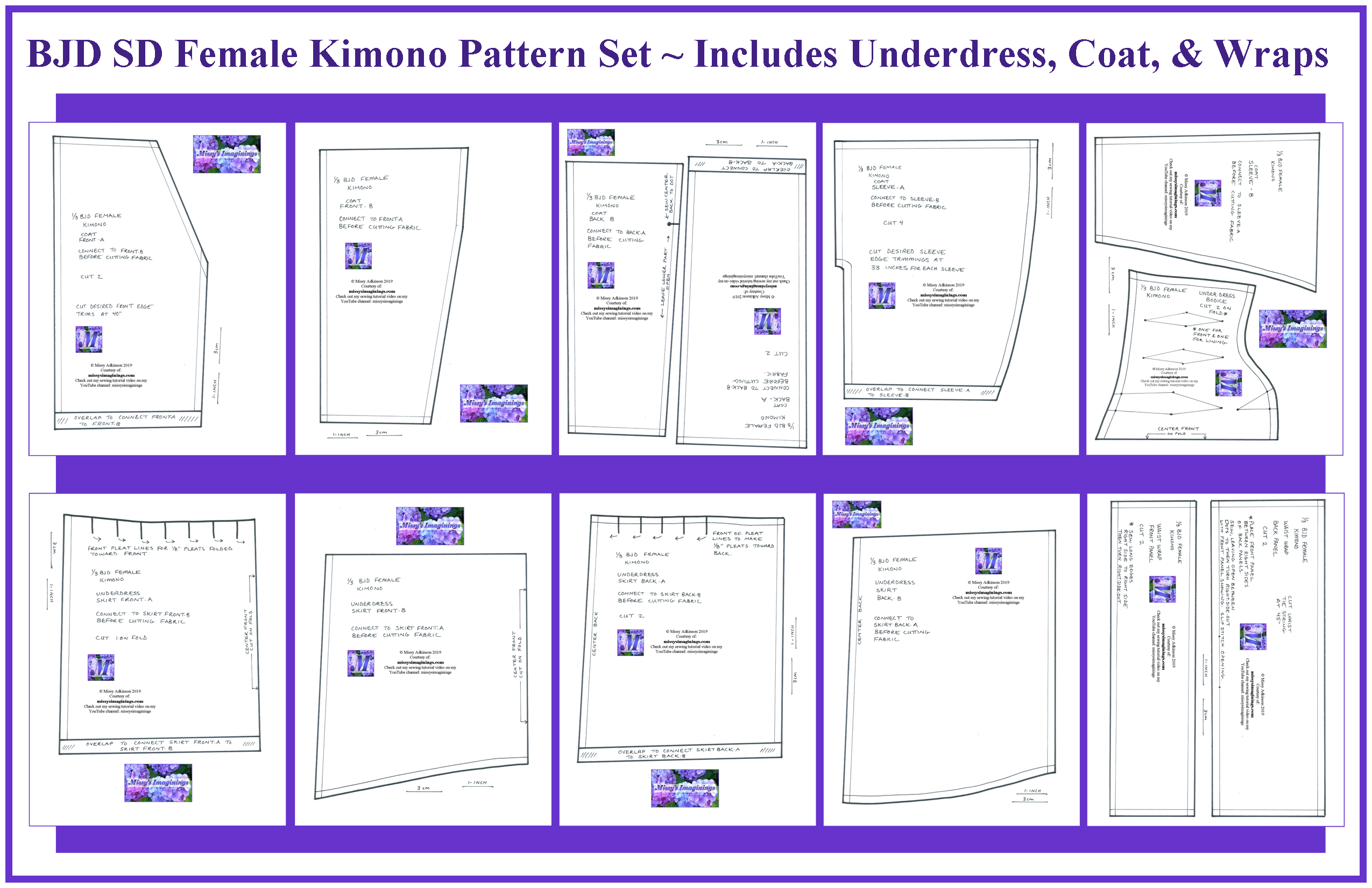 BJD SD Girl Kimono Pattern Set