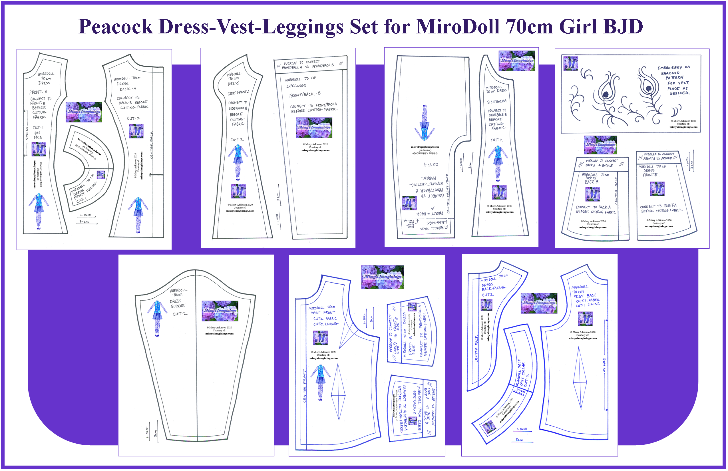 MiroDoll 70cm Peacock Drss-Vest-Leggings Set